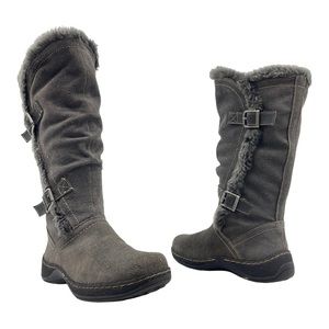 Vintage Y2K BASS Womens 8 Suede Leather Square Toe Knee High Wedge Boots GRAY